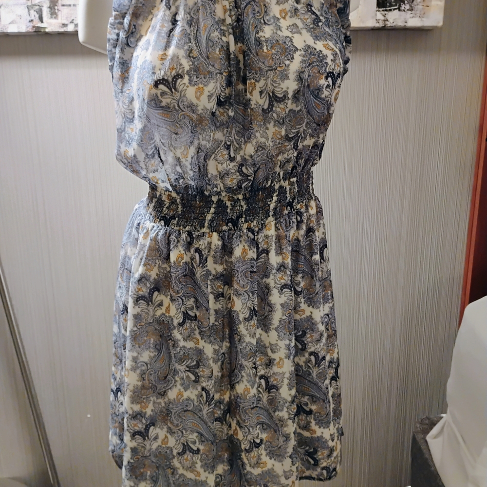 Gray and Black Smocked Wrap Midi Sundress
